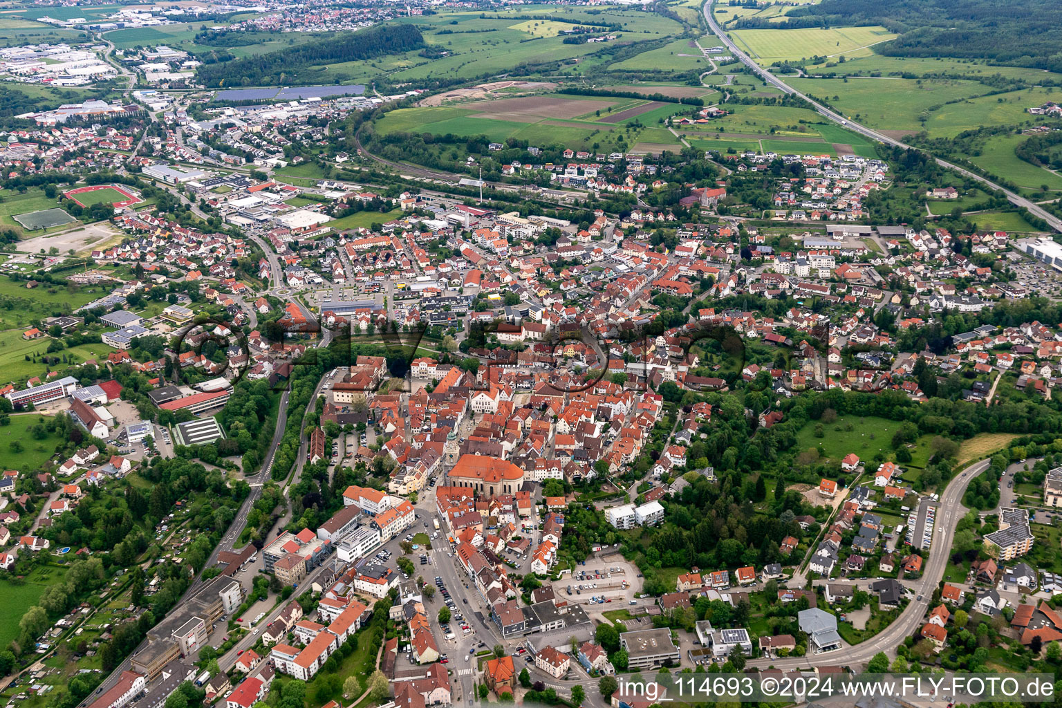 Aerial photograpy of Hechingen in the state Baden-Wuerttemberg, Germany