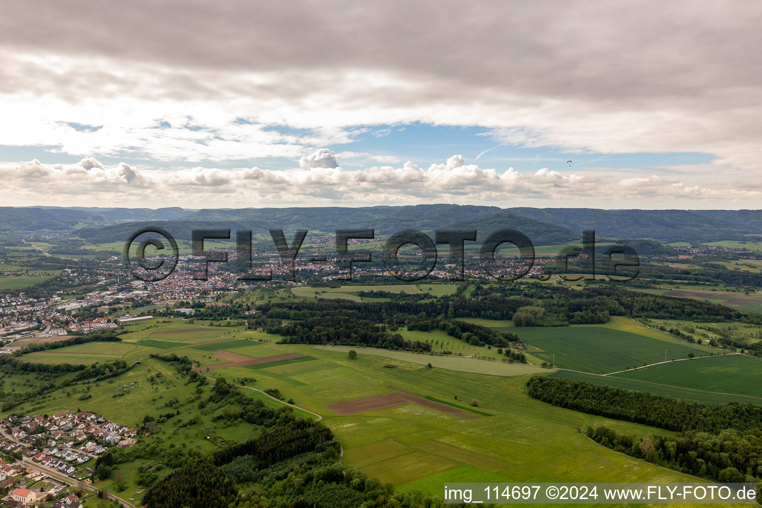 Hechingen in the state Baden-Wuerttemberg, Germany from above