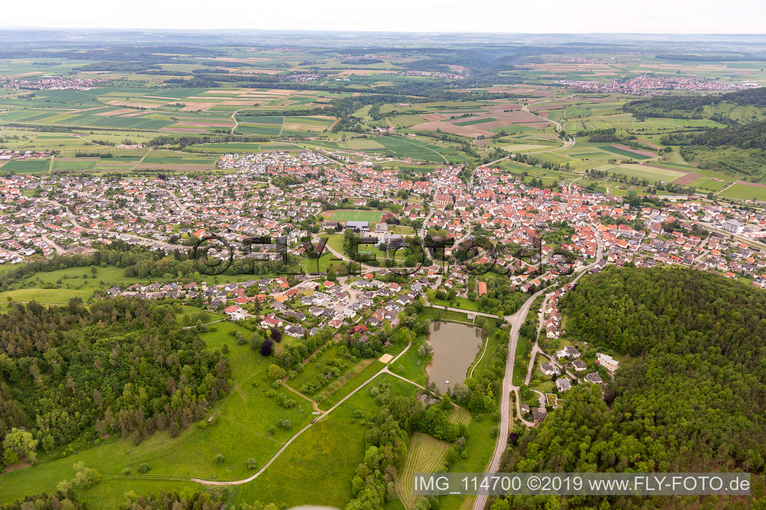 Aerial view of Rangendingen in the state Baden-Wuerttemberg, Germany