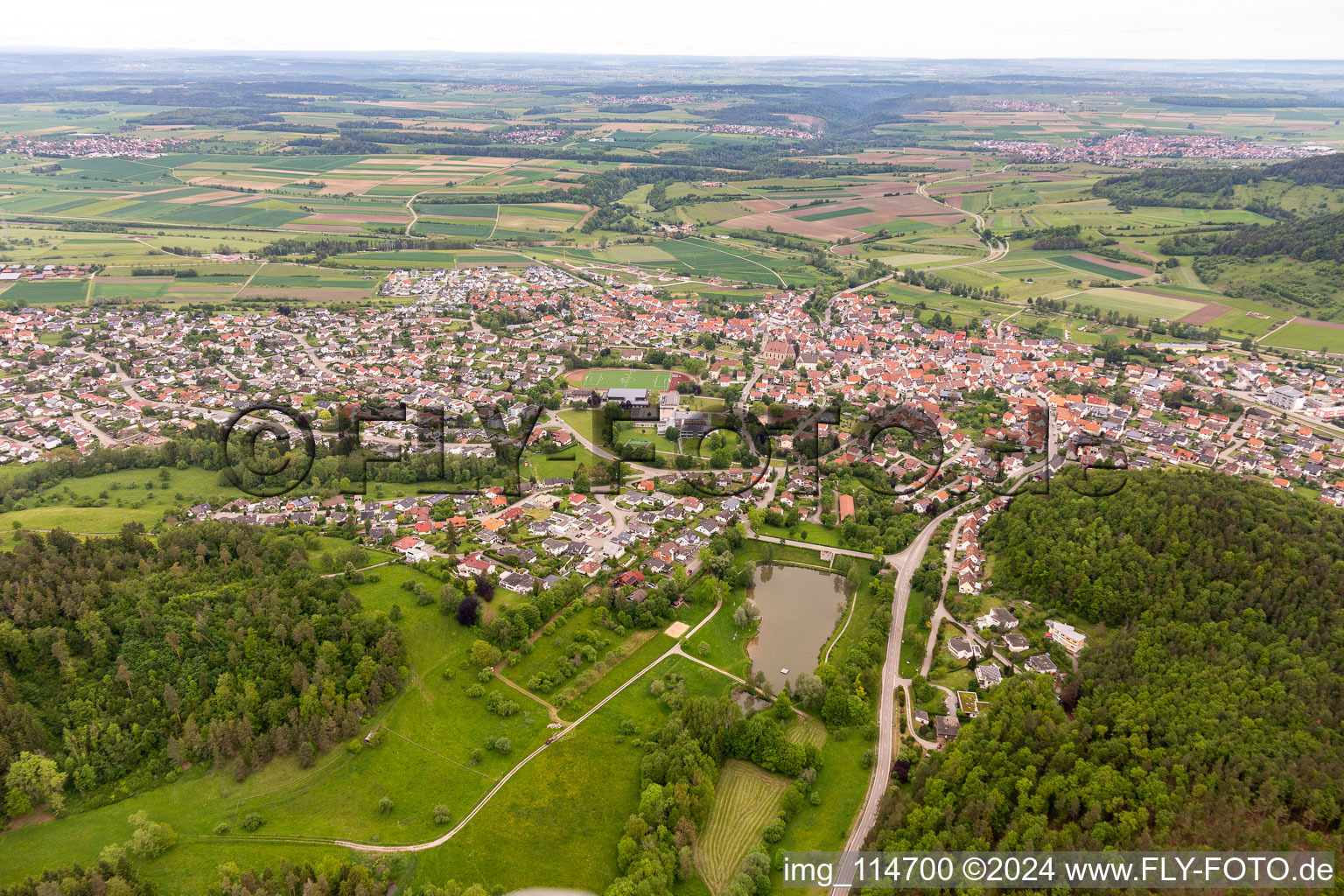 Aerial view of Rangendingen in the state Baden-Wuerttemberg, Germany