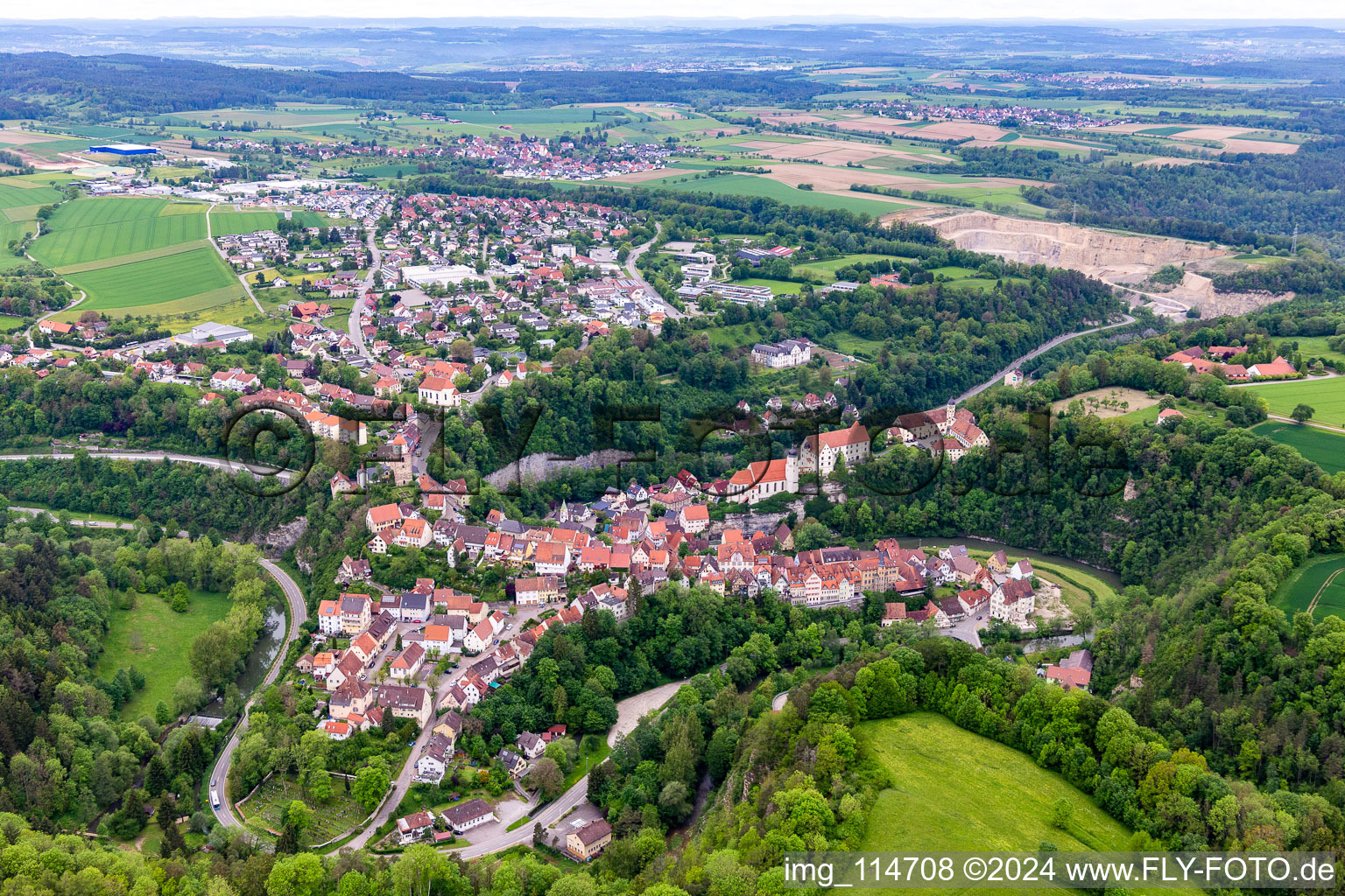 Aerial view of Haigerloch in the state Baden-Wuerttemberg, Germany