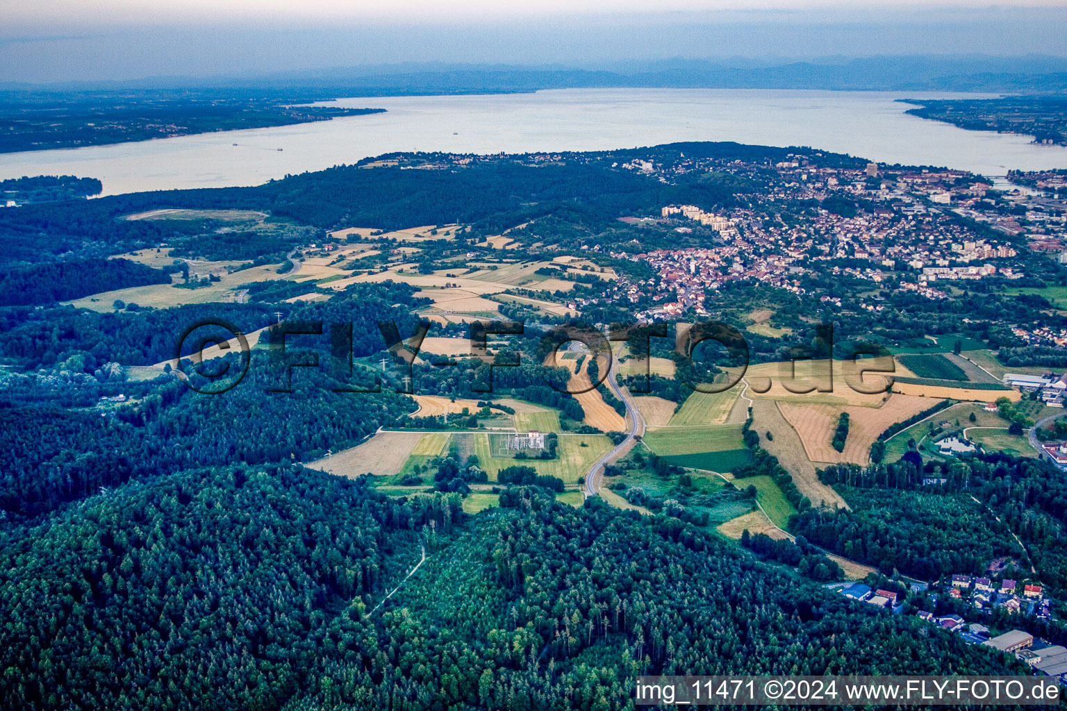 From the west in the district Wollmatingen in Konstanz in the state Baden-Wuerttemberg, Germany