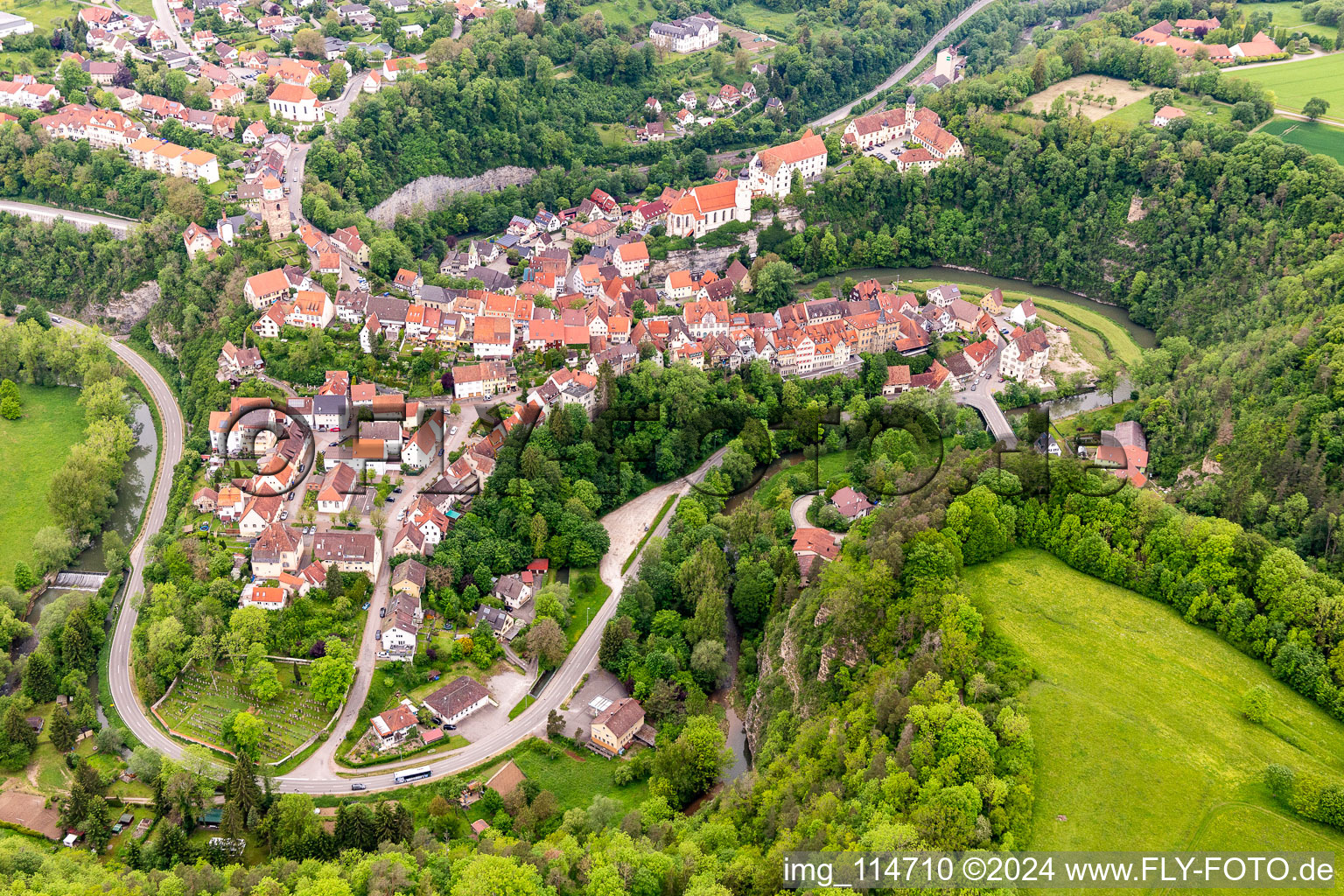 Oblique view of Haigerloch in the state Baden-Wuerttemberg, Germany