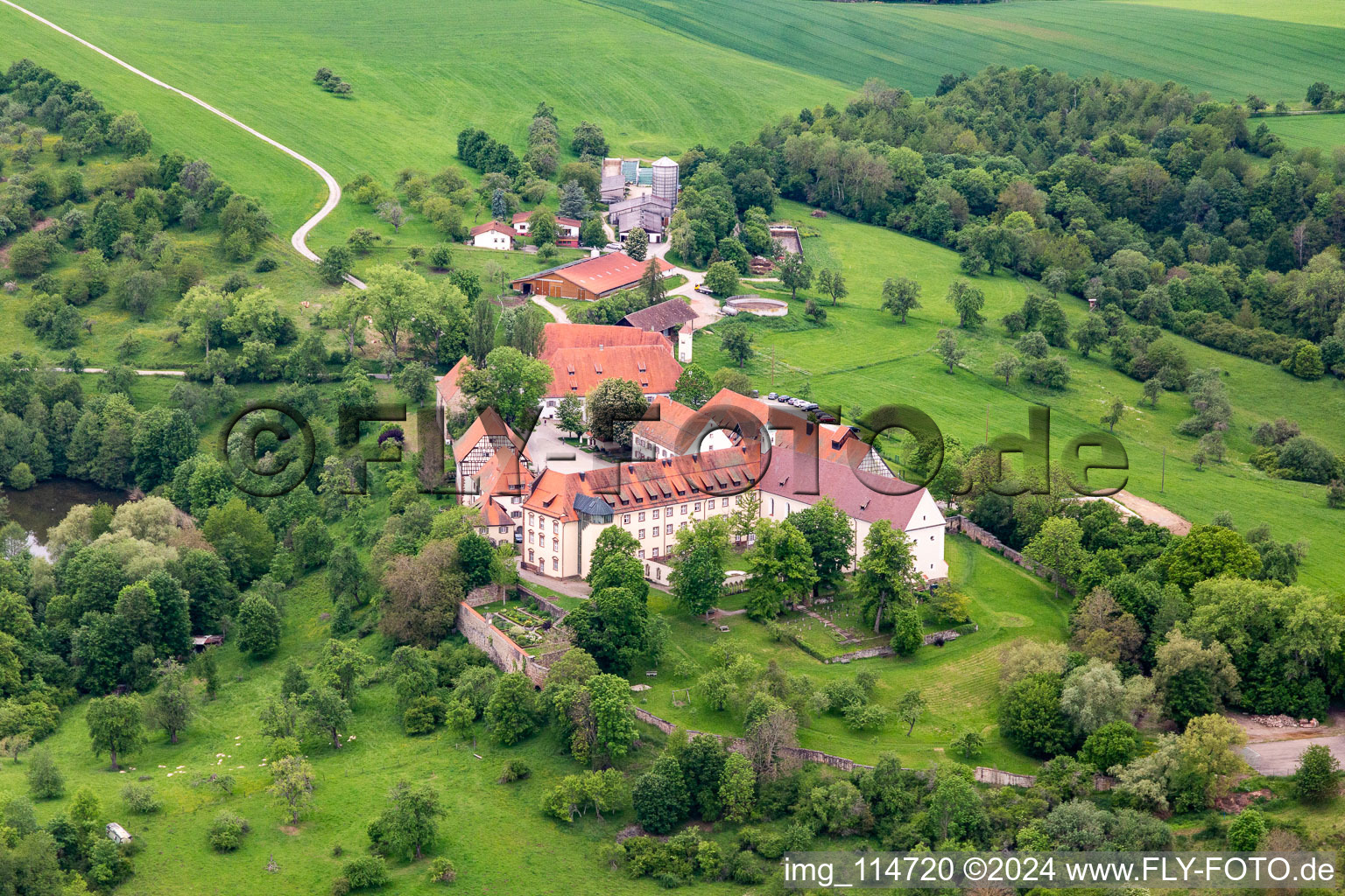 Aerial view of Kirchberg Monastery (Berneuchener Haus) in Sulz am Neckar in the state Baden-Wuerttemberg, Germany