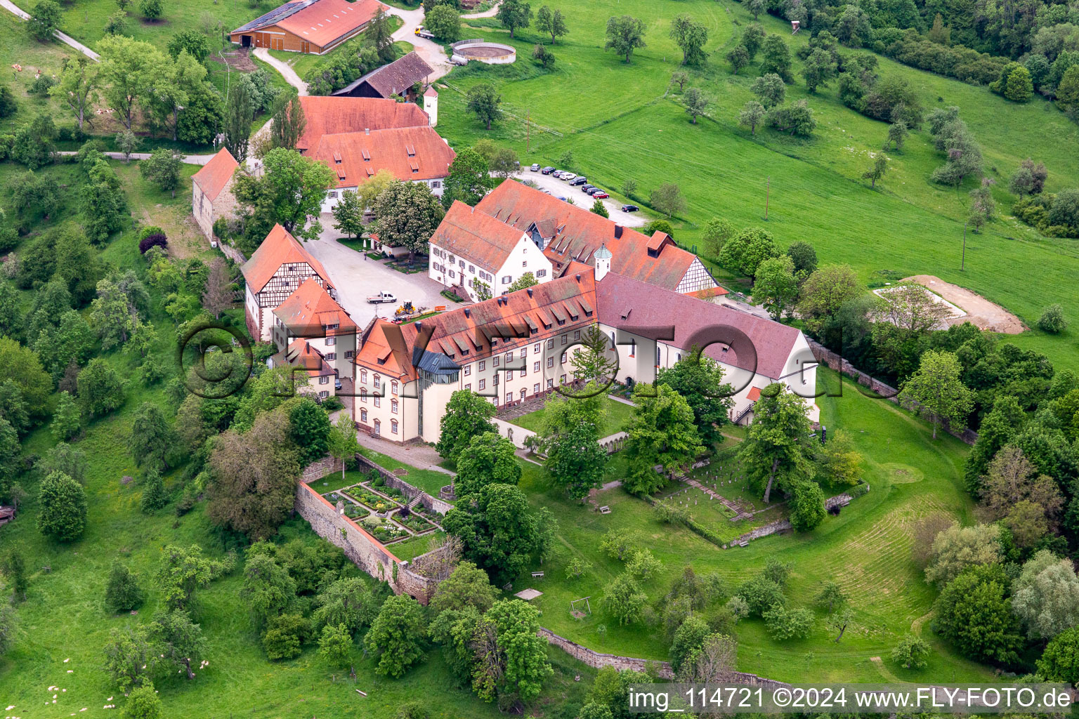 Aerial photograpy of Kirchberg Monastery (Berneuchener Haus) in Sulz am Neckar in the state Baden-Wuerttemberg, Germany