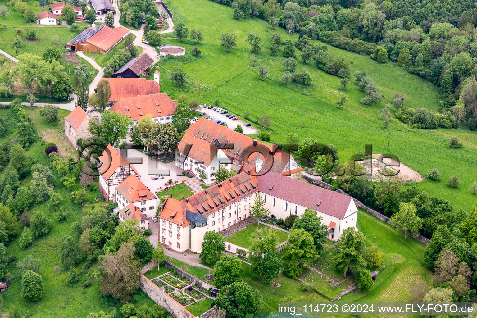 Oblique view of Kirchberg Monastery (Berneuchener Haus) in Sulz am Neckar in the state Baden-Wuerttemberg, Germany