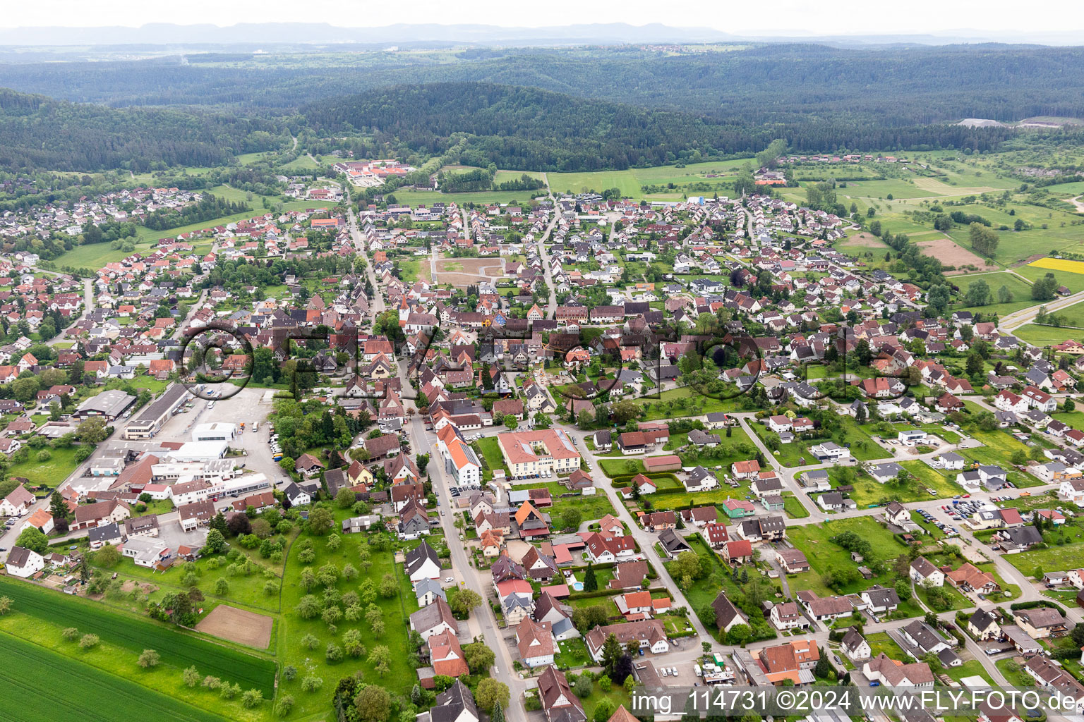 Aerial view of Vöhringen in the state Baden-Wuerttemberg, Germany