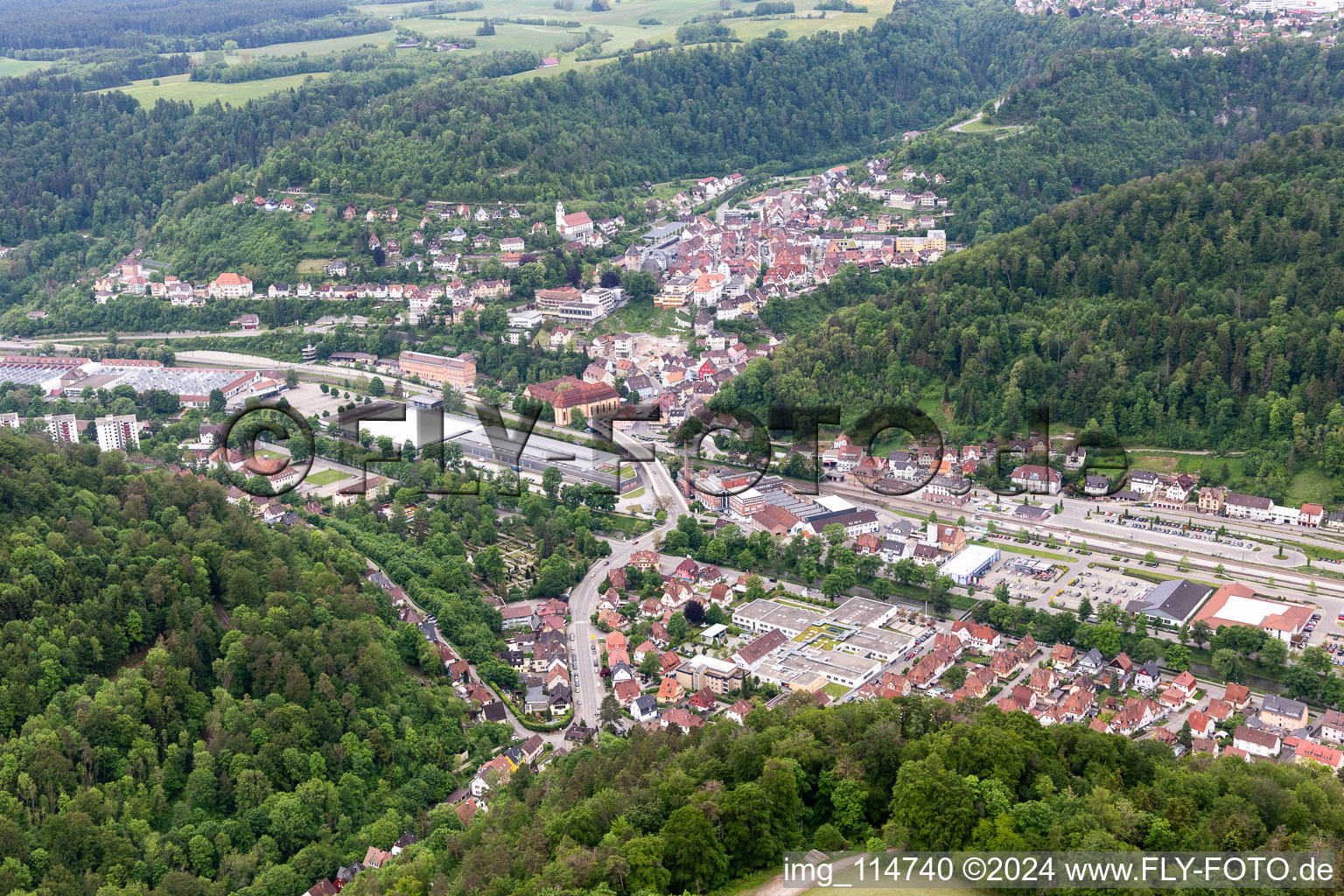 Oberndorf am Neckar in the state Baden-Wuerttemberg, Germany seen from above