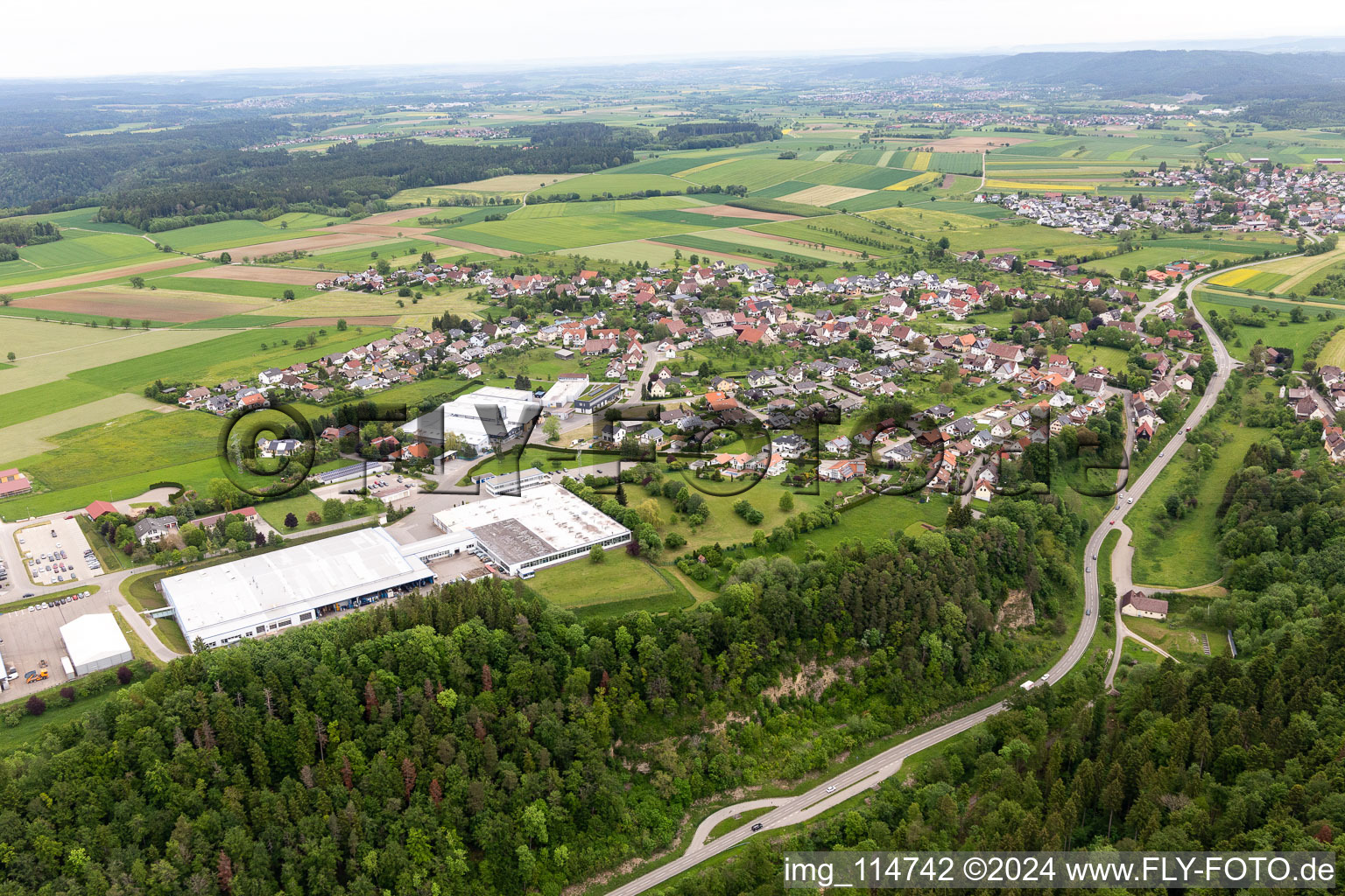 Oberndorf am Neckar in the state Baden-Wuerttemberg, Germany from the plane