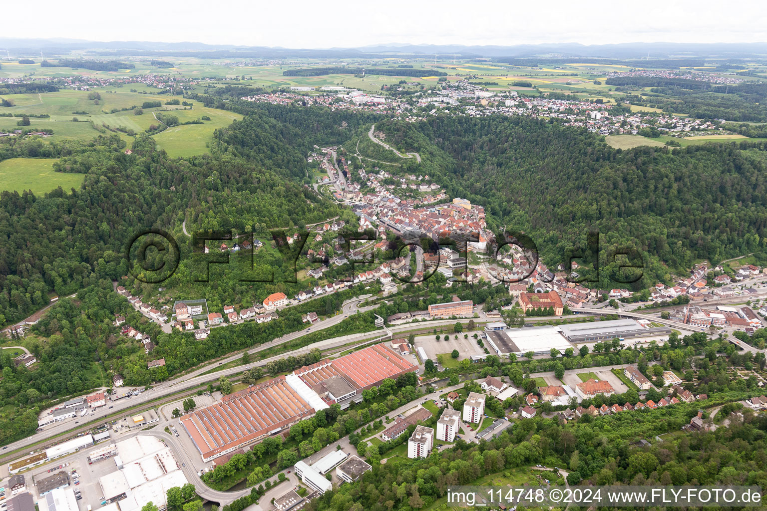 Oberndorf am Neckar in the state Baden-Wuerttemberg, Germany viewn from the air