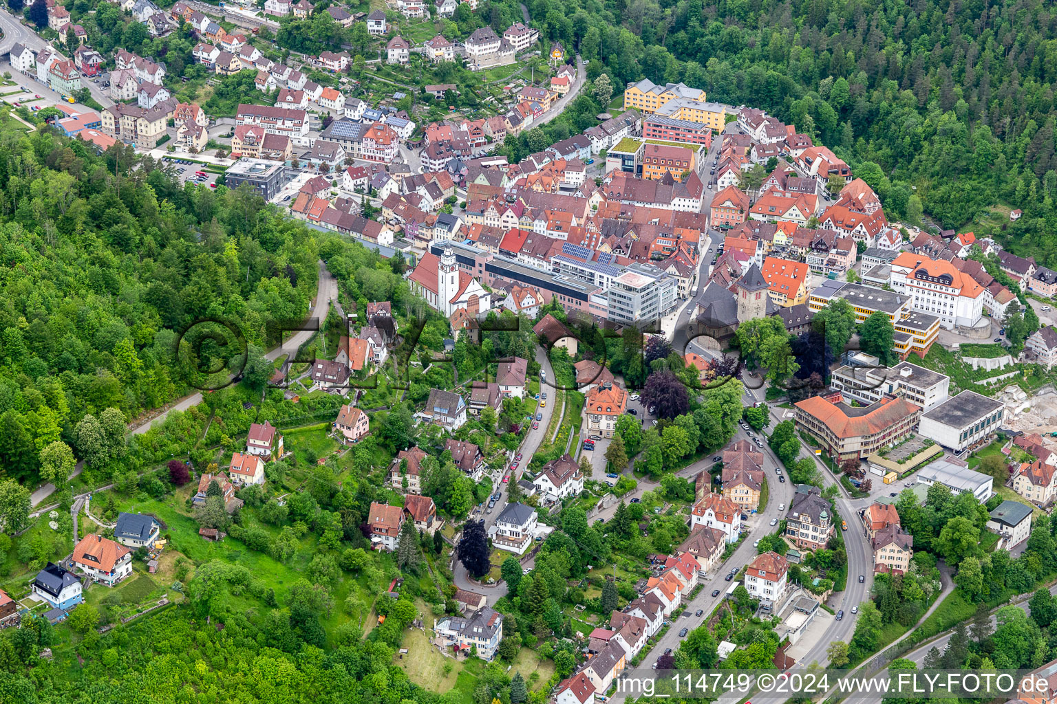 Old Town area and city center in Oberndorf am Neckar in the state Baden-Wurttemberg, Germany