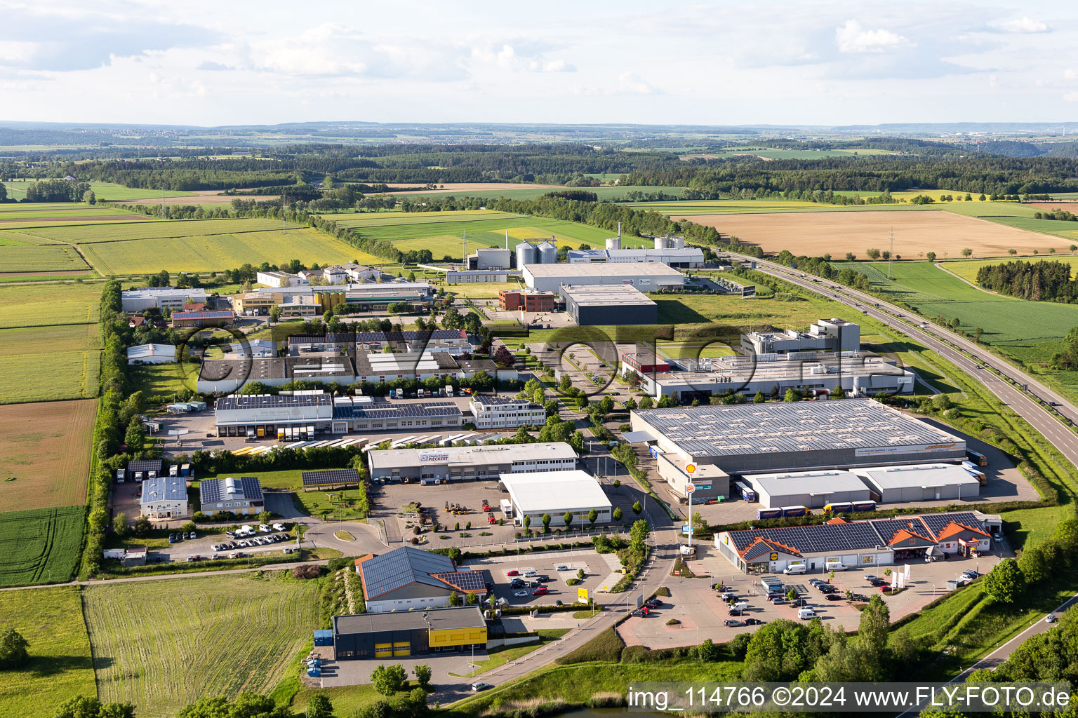 Industrial estate and company settlement on A81 in Empfingen in the state Baden-Wurttemberg, Germany