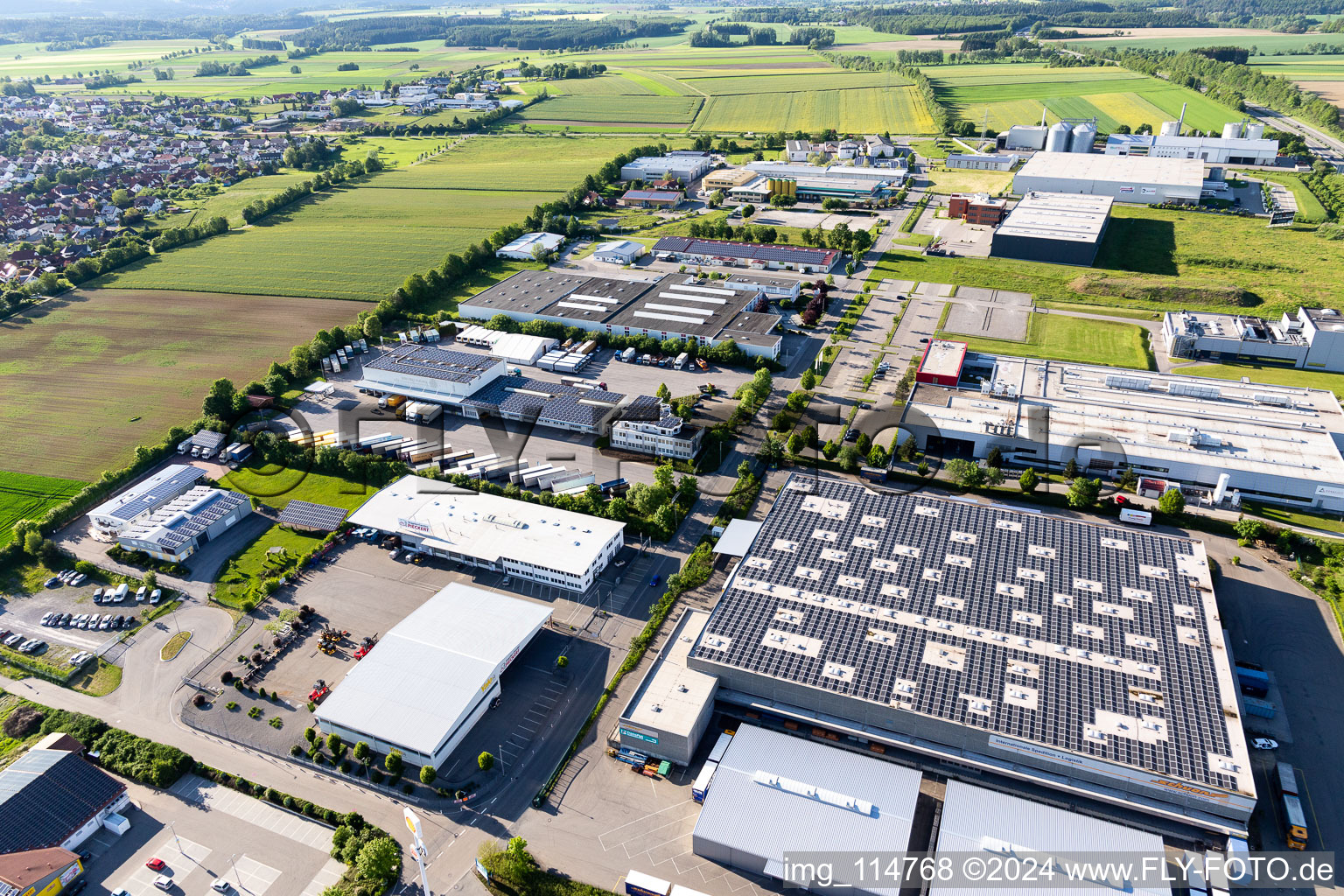 Aerial view of Industrial estate and company settlement on A81 in Empfingen in the state Baden-Wurttemberg, Germany