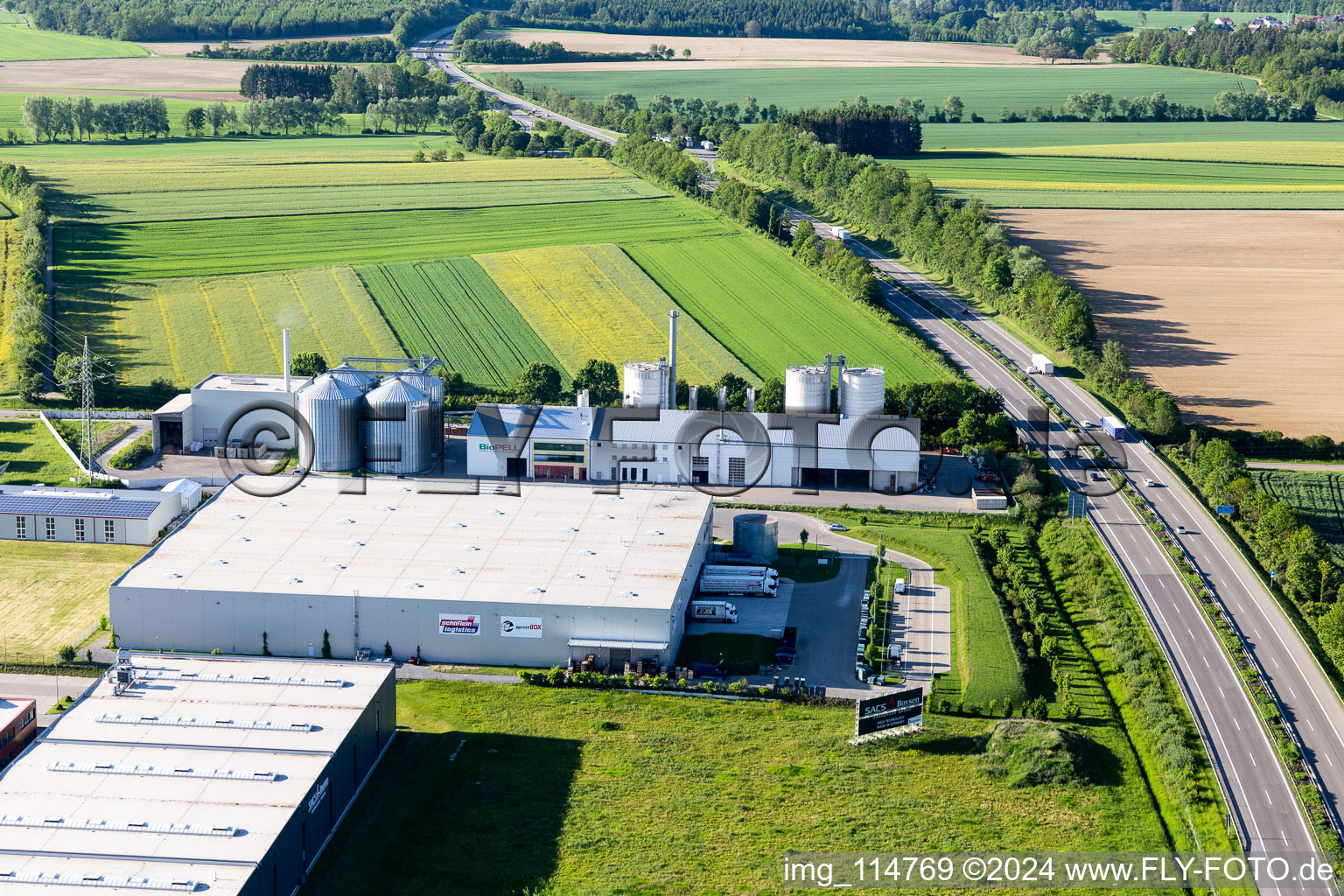 Industrial area Max-Eyth-Straße with ante-BioPELL GmbH & Co. KG in Empfingen in the state Baden-Wuerttemberg, Germany