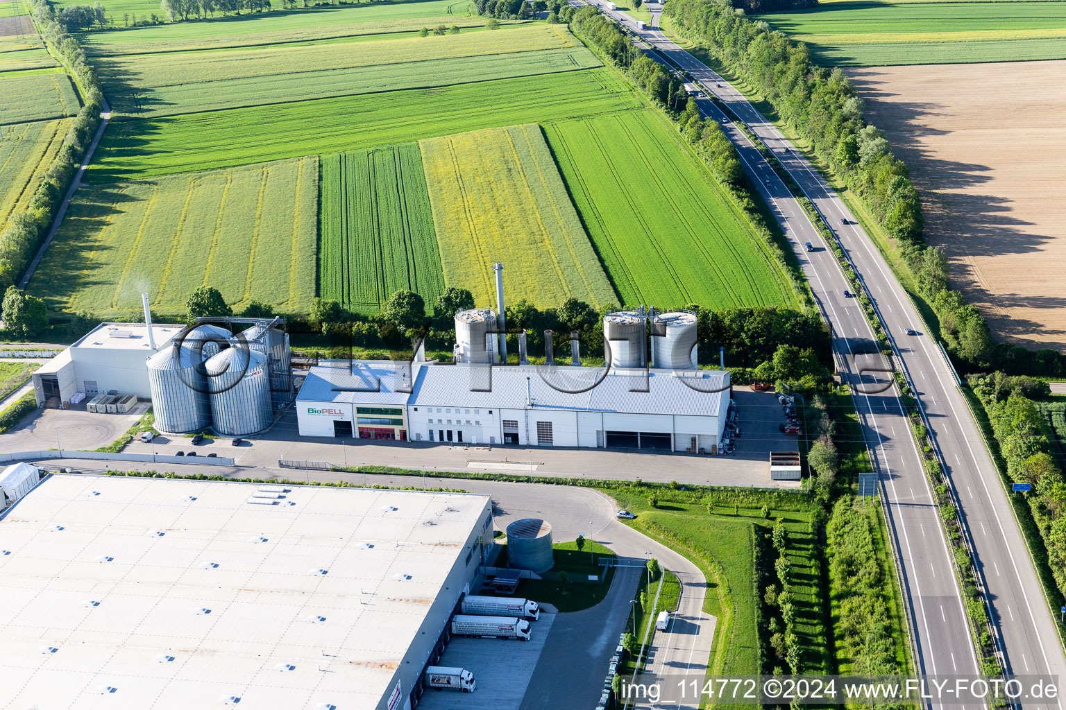 Aerial view of Industrial area Max-Eyth-Straße with ante-BioPELL GmbH & Co. KG in Empfingen in the state Baden-Wuerttemberg, Germany