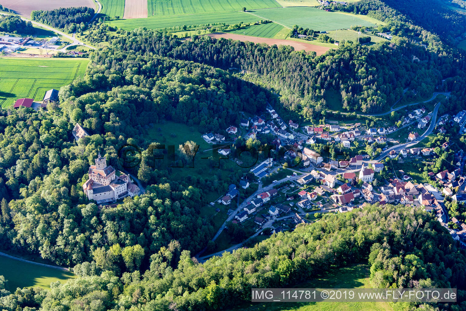Aerial view of Hohenmühringen Castle in Mühringen in the state Baden-Wuerttemberg, Germany