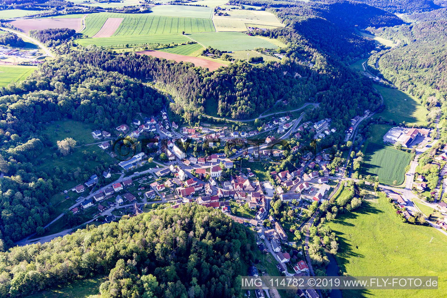 Aerial photograpy of Hohenmühringen Castle in Mühringen in the state Baden-Wuerttemberg, Germany