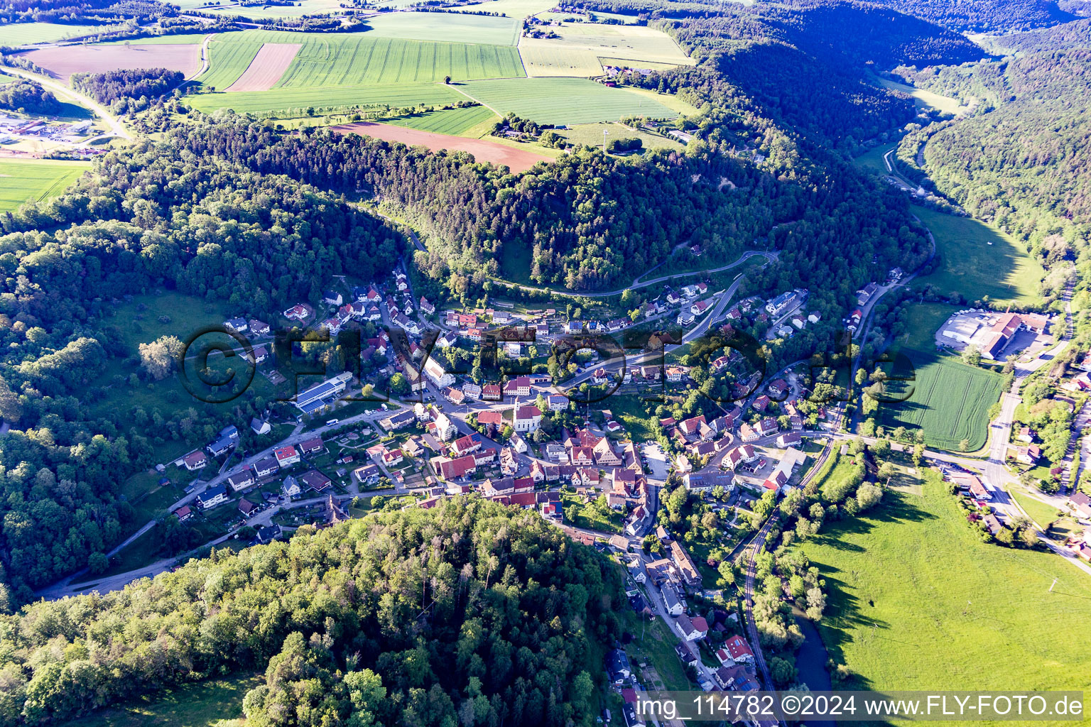 Aerial photograpy of Hohenmühringen Castle in the district Mühringen in Horb am Neckar in the state Baden-Wuerttemberg, Germany