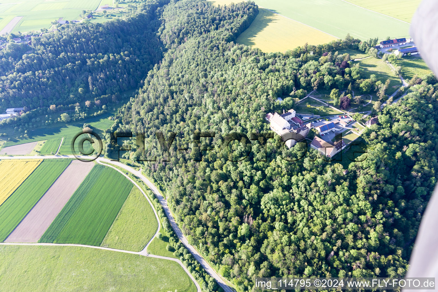 Oblique view of Hotel Schloss Weitenburg in the district Börstingen in Starzach in the state Baden-Wuerttemberg, Germany