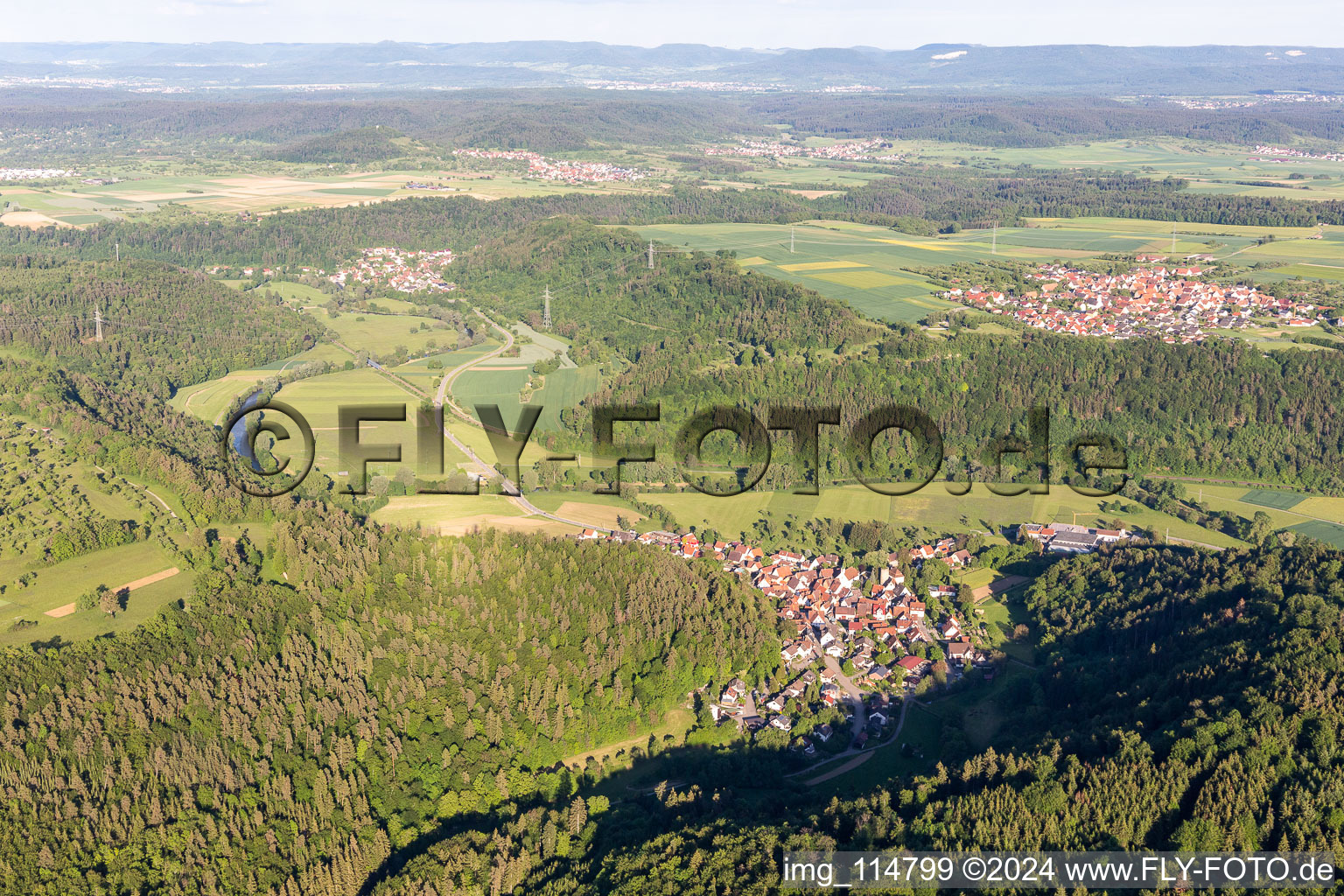 Aerial view of District Bieringen in Rottenburg am Neckar in the state Baden-Wuerttemberg, Germany