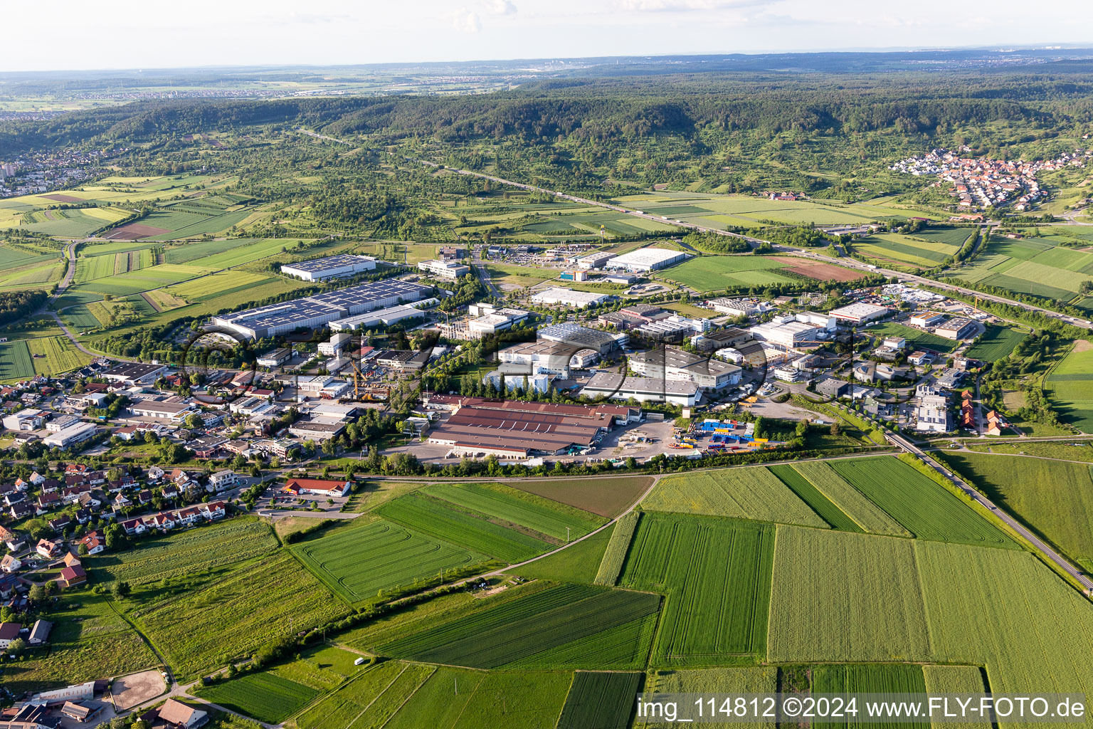 Industrial and commercial area with FUXTEC GmbH, Wackenhut GmbH & Co. KG and PHOENIX CONTACT Connector Technology GmbH in the district Gueltstein in Herrenberg in the state Baden-Wurttemberg, Germany