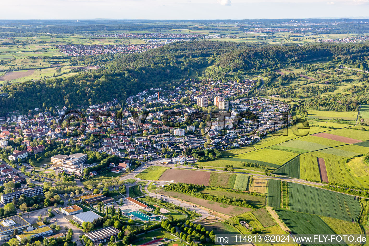 Surrounded by forest and forest areas center of the streets and houses and residential areas in Herrenberg in the state Baden-Wurttemberg, Germany