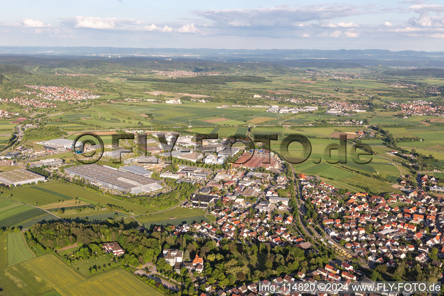 Industrial area from the west in the district Gültstein in Herrenberg in the state Baden-Wuerttemberg, Germany