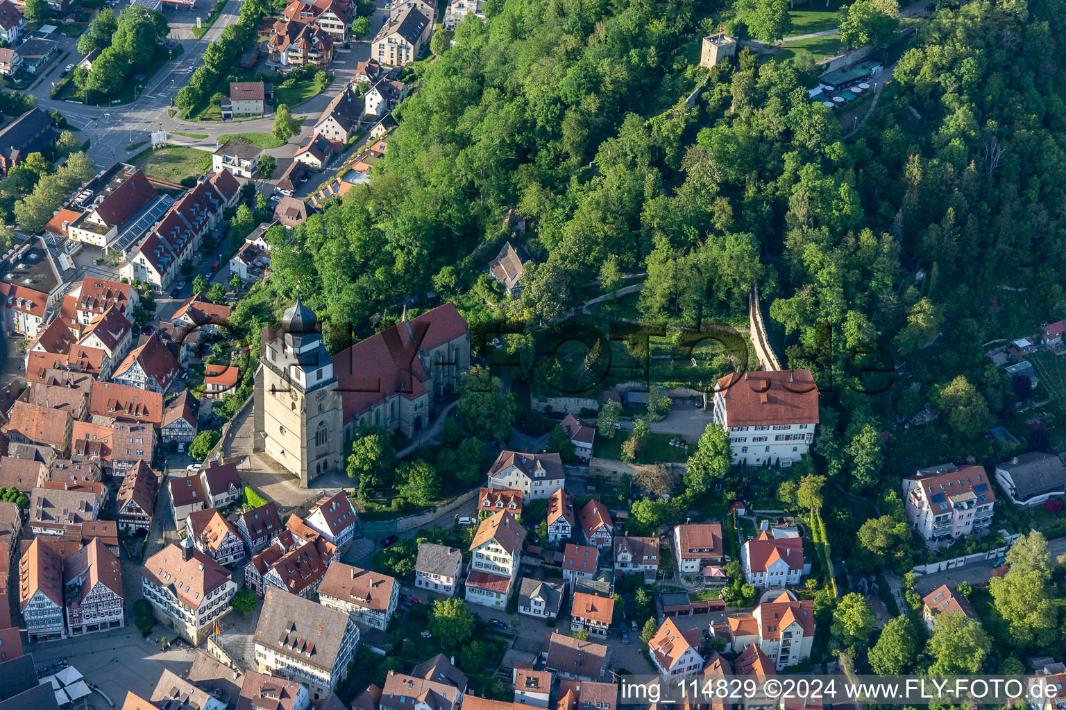 Church building of the Stiftskirche in Old Town- center of downtown in Herrenberg in the state Baden-Wurttemberg