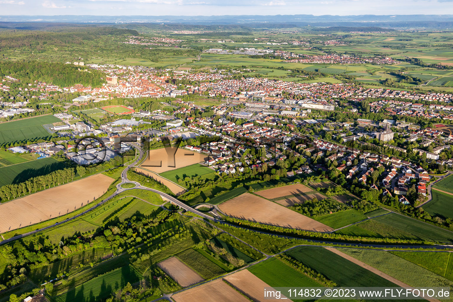 Overall cityscape in Herrenberg in the state Baden-Wuerttemberg, Germany