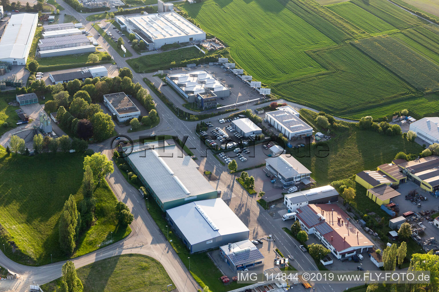 Aerial photograpy of Industrial area Industrial Street in Horb am Neckar in the state Baden-Wuerttemberg, Germany