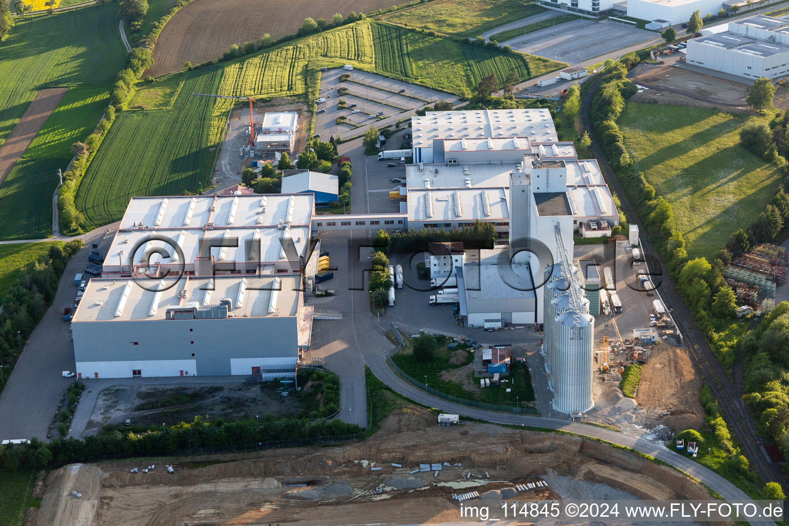 Oblique view of Industrial area Industriestrasse in Horb am Neckar in the state Baden-Wuerttemberg, Germany