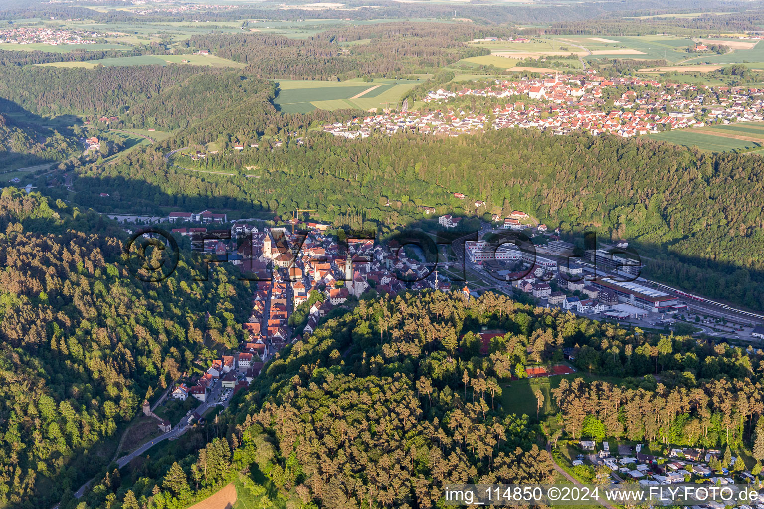 Aerial photograpy of Horb am Neckar in the state Baden-Wuerttemberg, Germany