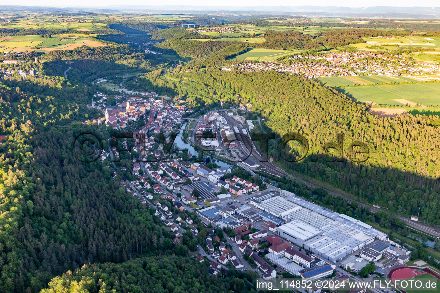 Oblique view of Horb am Neckar in the state Baden-Wuerttemberg, Germany