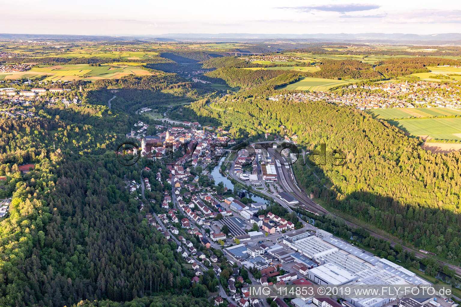 Horb am Neckar in the state Baden-Wuerttemberg, Germany from above