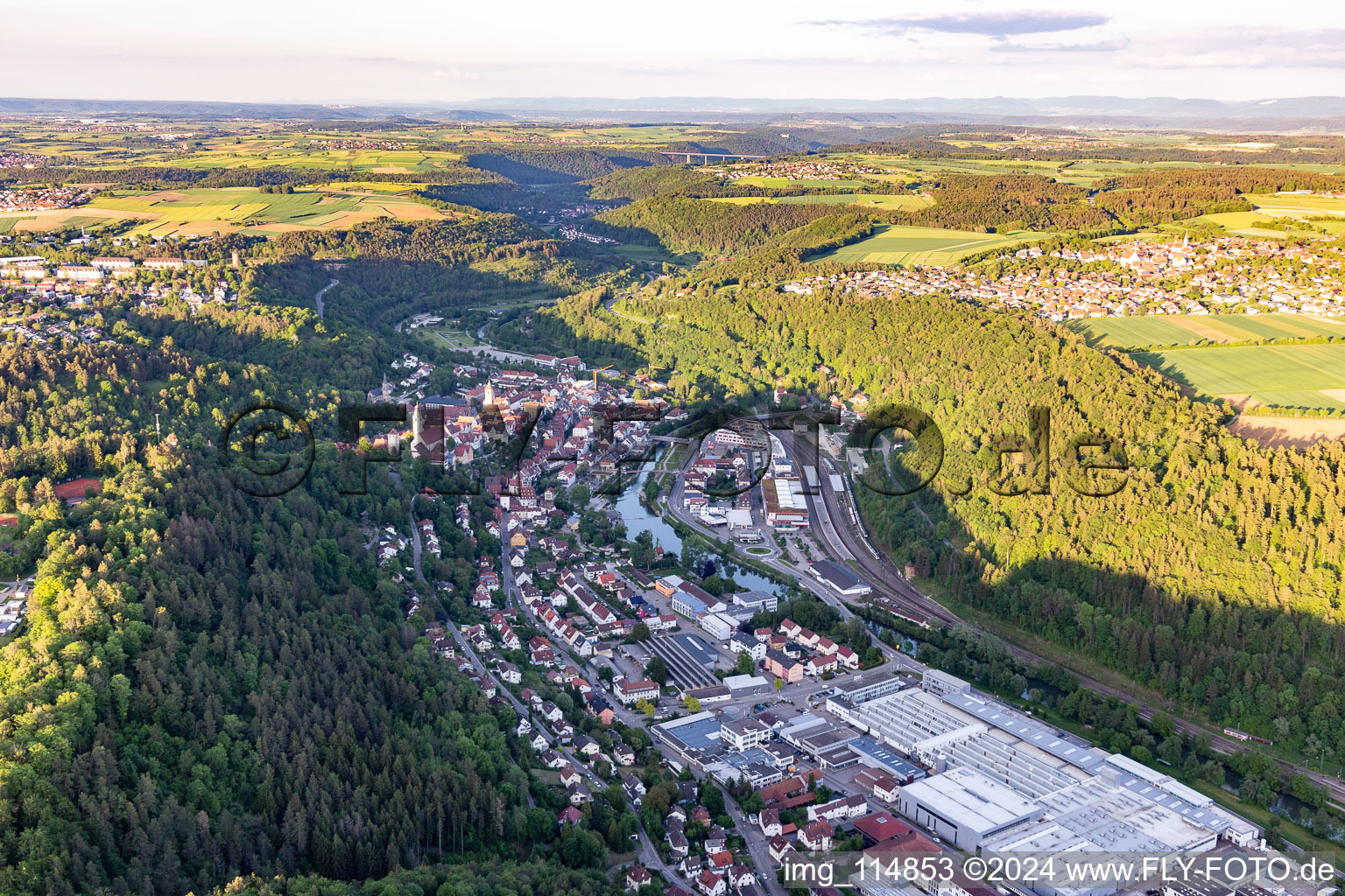 Horb am Neckar in the state Baden-Wuerttemberg, Germany from above