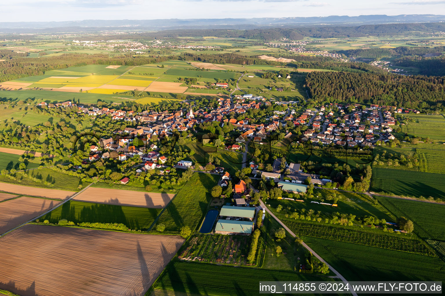 Village - view on the edge of forested areas in Betra in the state Baden-Wurttemberg, Germany