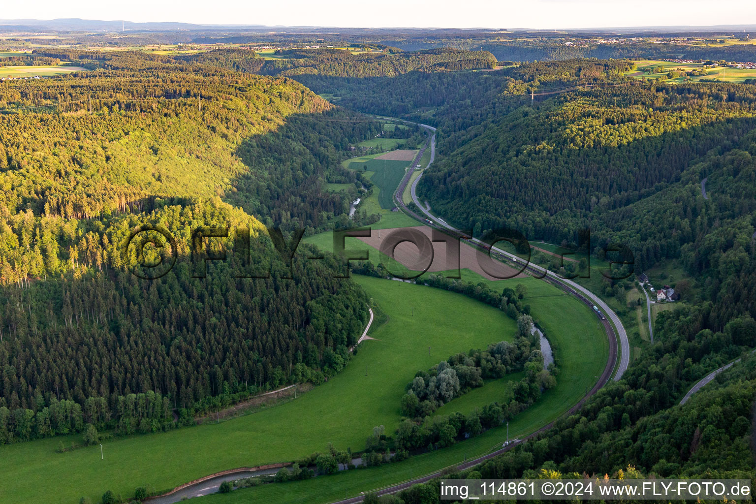 Aerial view of Neckar Valley in Sulz am Neckar in the state Baden-Wuerttemberg, Germany