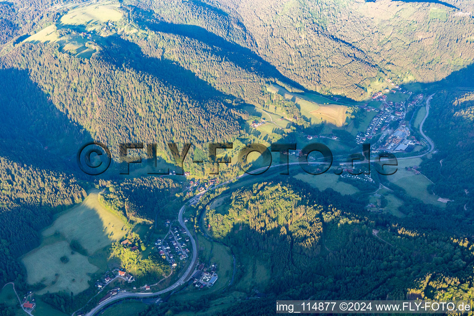 Aerial view of Kinzig Valley in Wolfach in the state Baden-Wuerttemberg, Germany