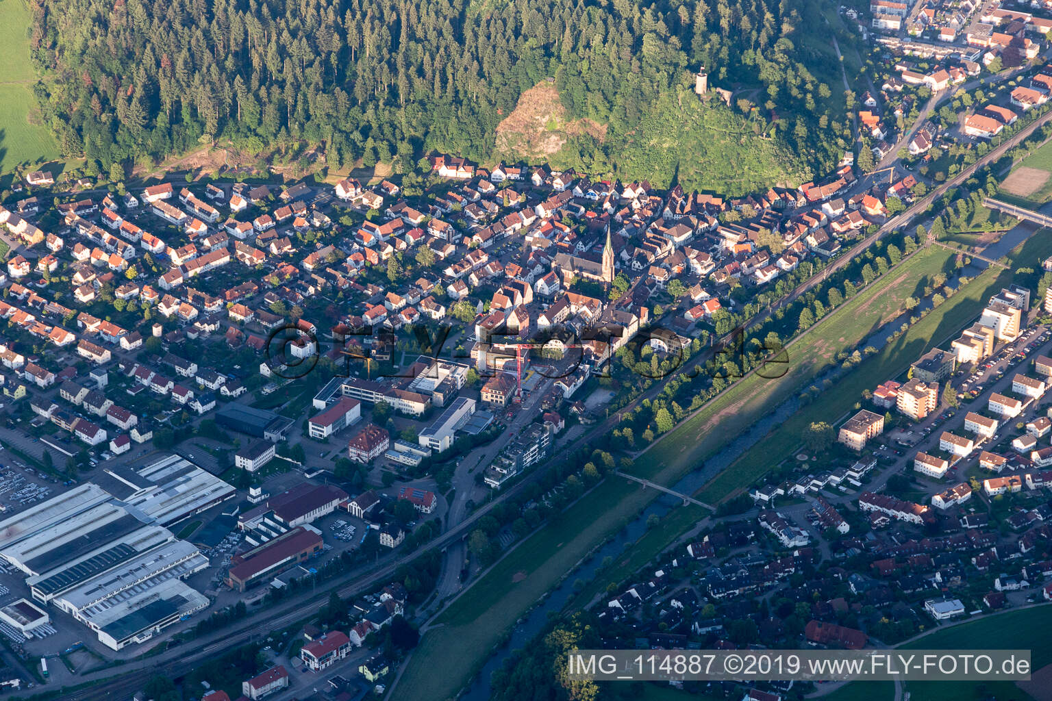 Oblique view of Hausach in the state Baden-Wuerttemberg, Germany