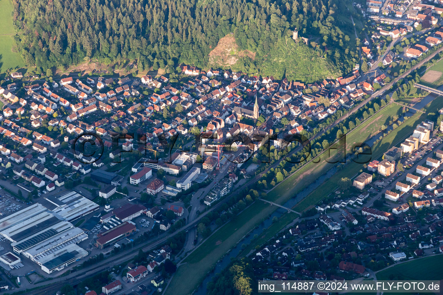 Oblique view of Hausach in the state Baden-Wuerttemberg, Germany