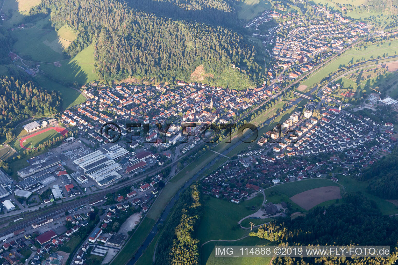 Hausach in the state Baden-Wuerttemberg, Germany from above