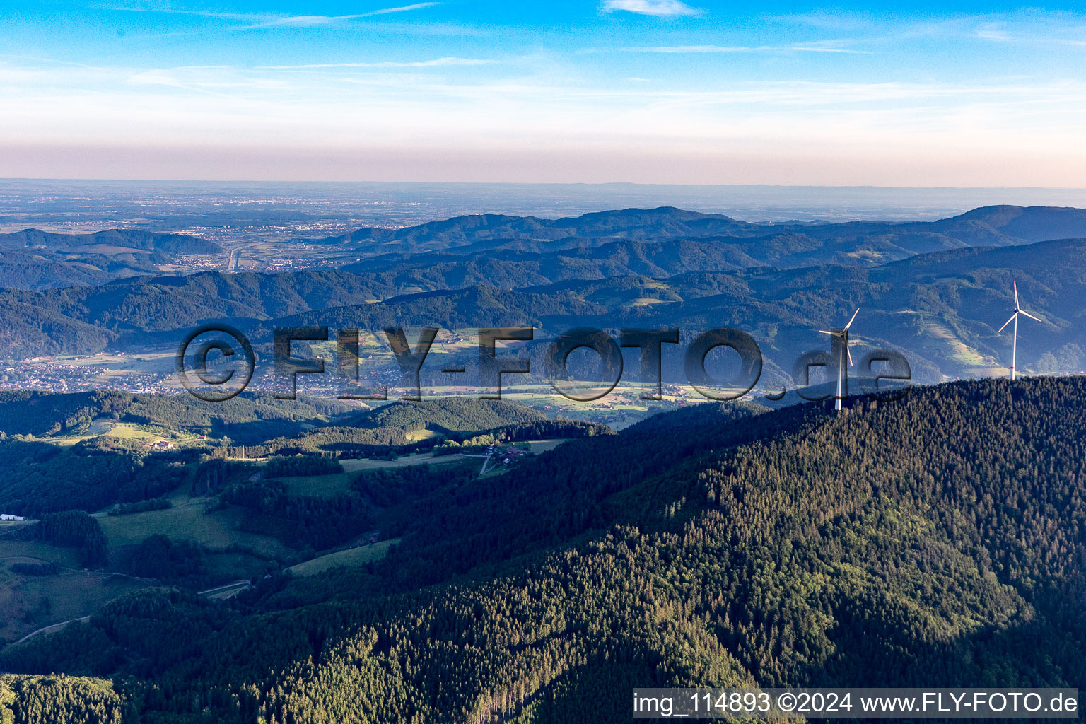 Wind turbines in the Black Forest in Zell am Harmersbach in the state Baden-Wuerttemberg, Germany