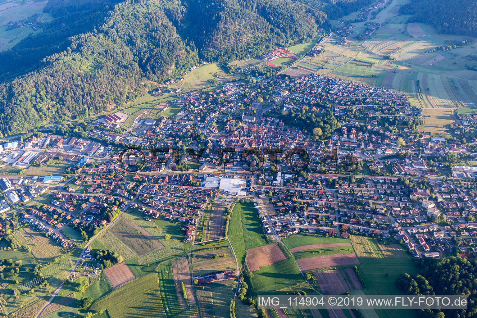 Aerial view of Zell am Harmersbach in the state Baden-Wuerttemberg, Germany