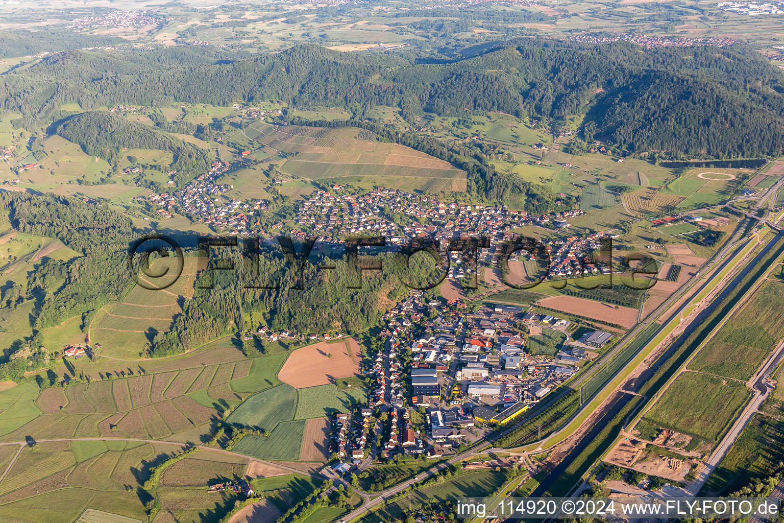 Aerial view of Berghaupten in the state Baden-Wuerttemberg, Germany