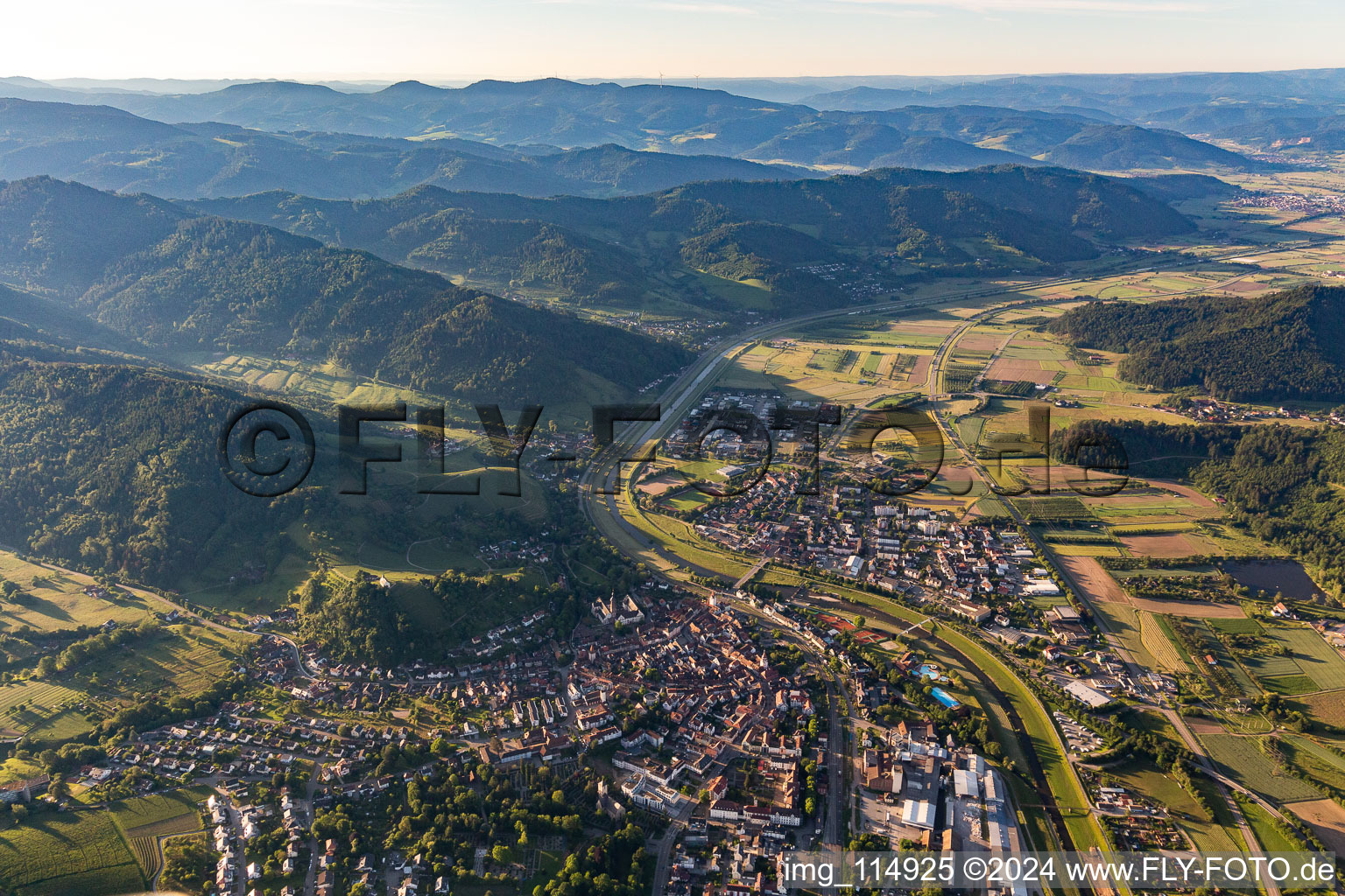 Gengenbach in the state Baden-Wuerttemberg, Germany from the plane