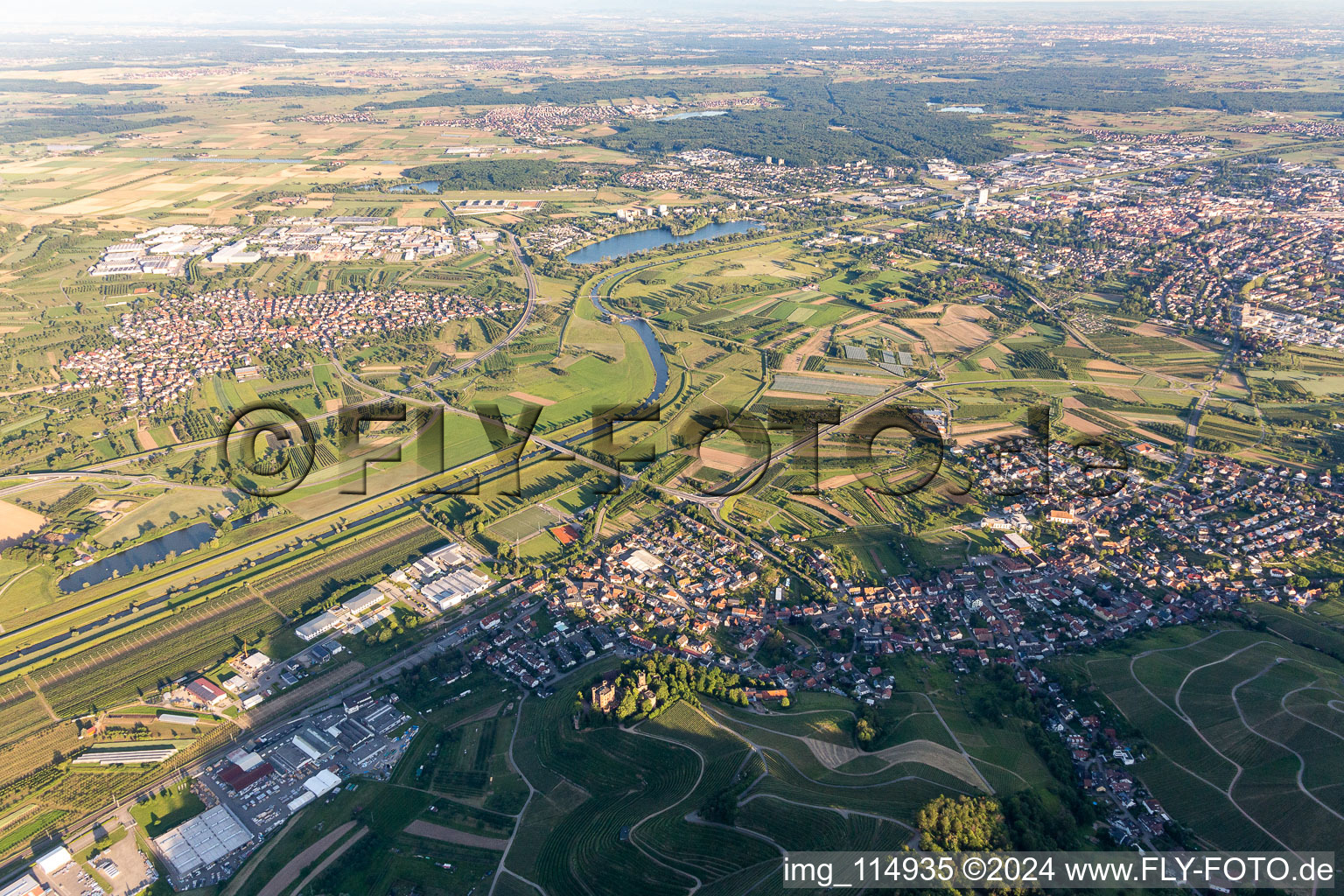 Aerial view of District Ebersweier in Ohlsbach in the state Baden-Wuerttemberg, Germany