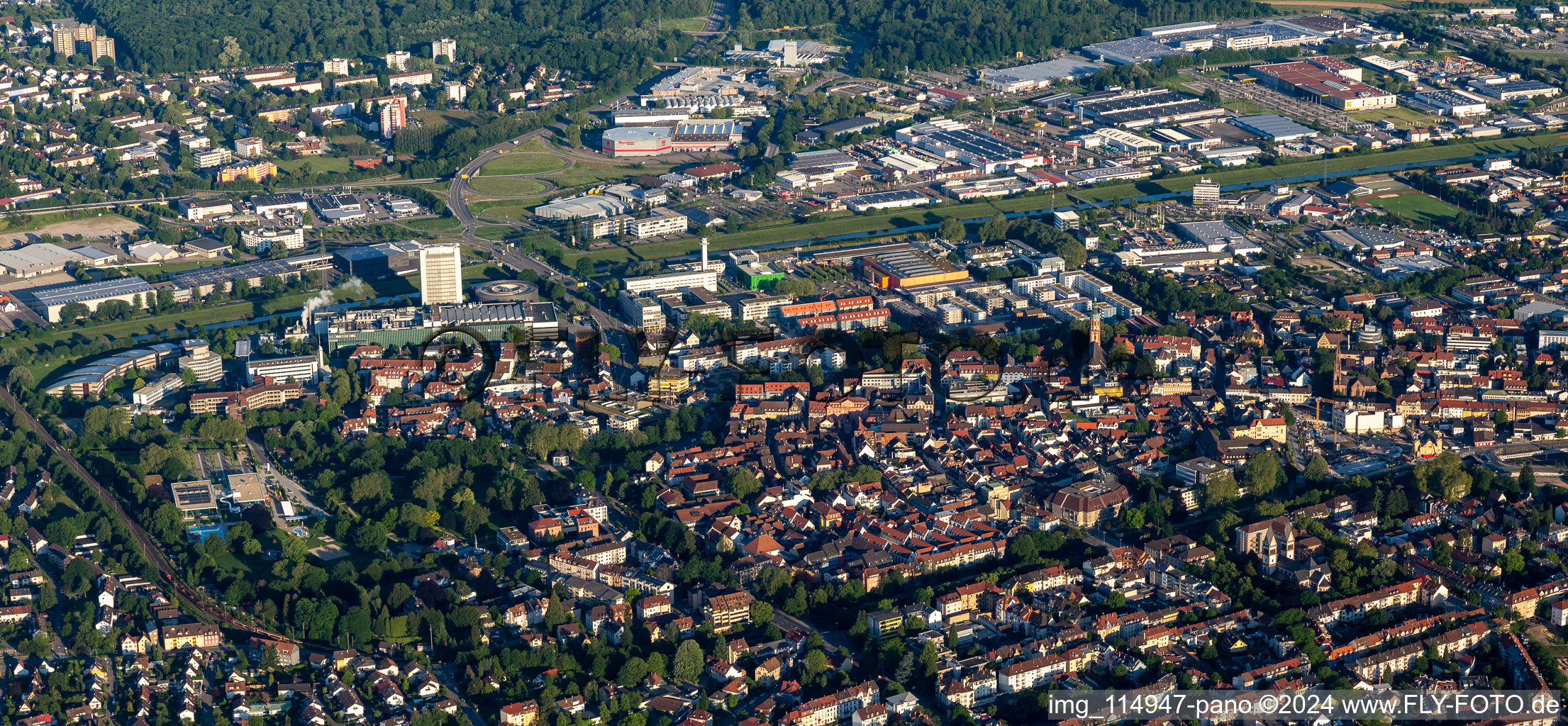 Village on the banks of the area of the Kinzig river - river course in Offenburg in the state Baden-Wurttemberg, Germany