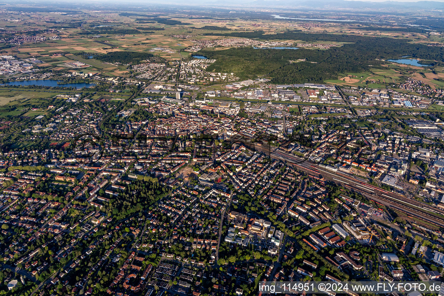 Oblique view of Offenburg in the state Baden-Wuerttemberg, Germany