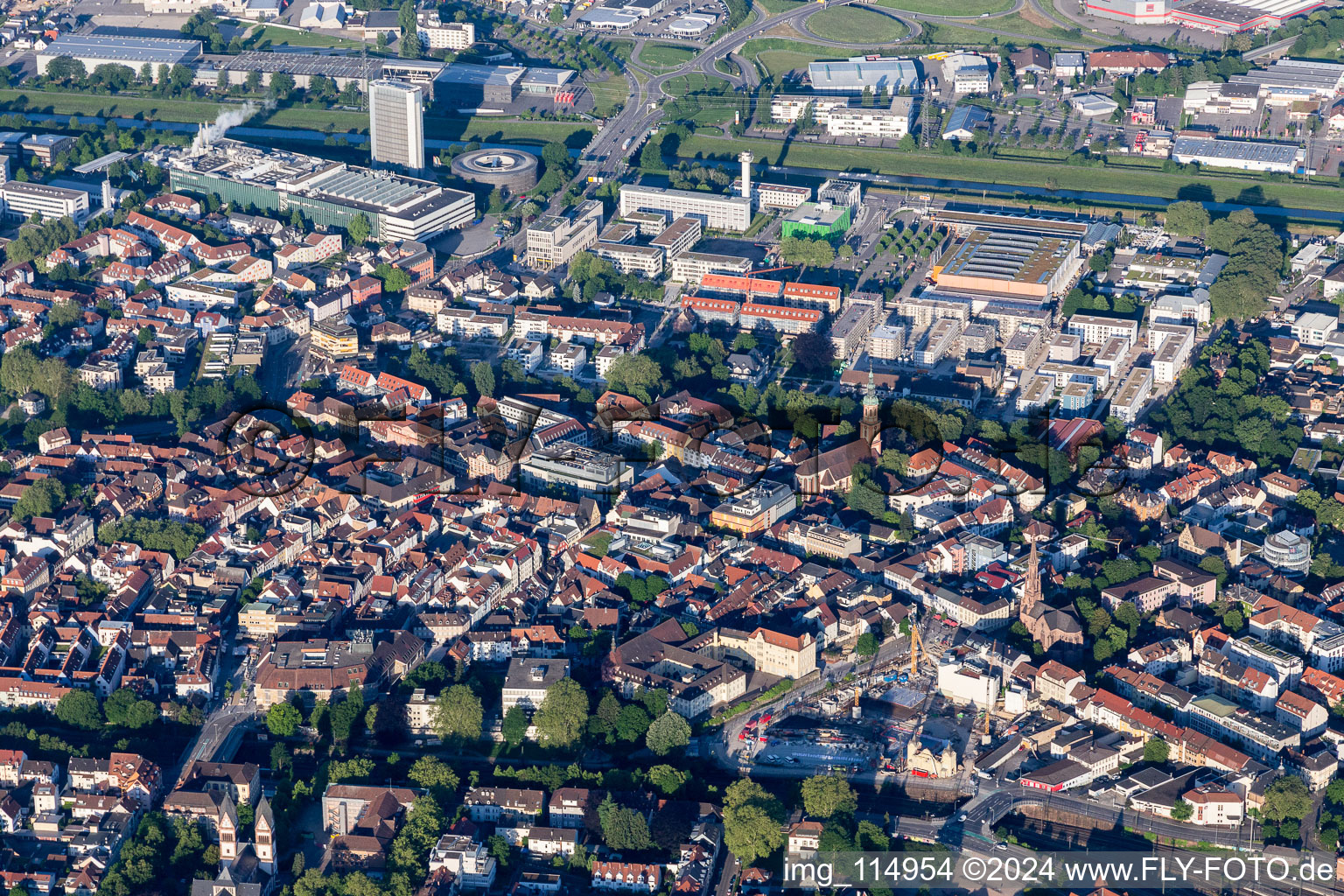 Offenburg in the state Baden-Wuerttemberg, Germany from above