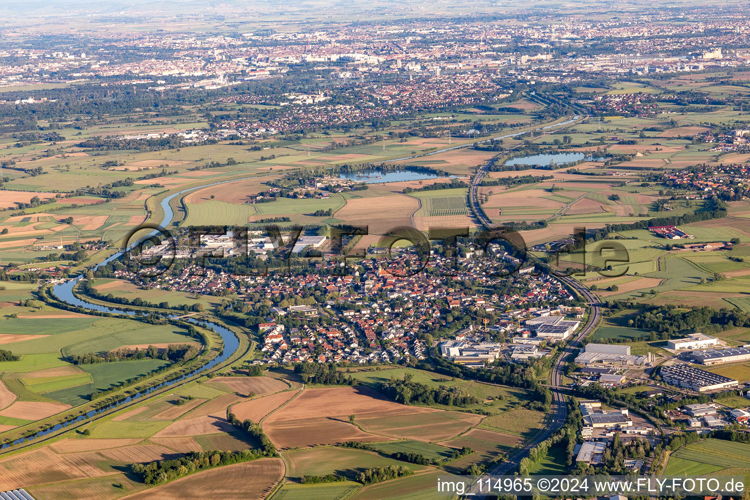 Village on the banks of the area of the Kinzig river - river course in Willstaett in the state Baden-Wurttemberg, Germany